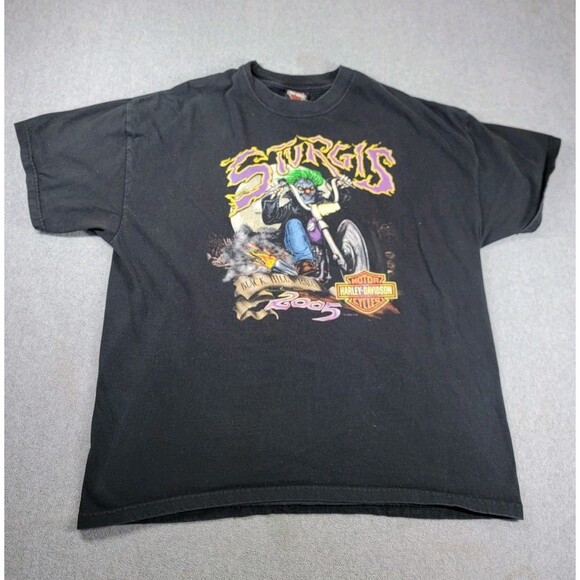Vintage Harley Davidson Shirt Mens XL Black Joker Clown Halloween Sturgis Rally